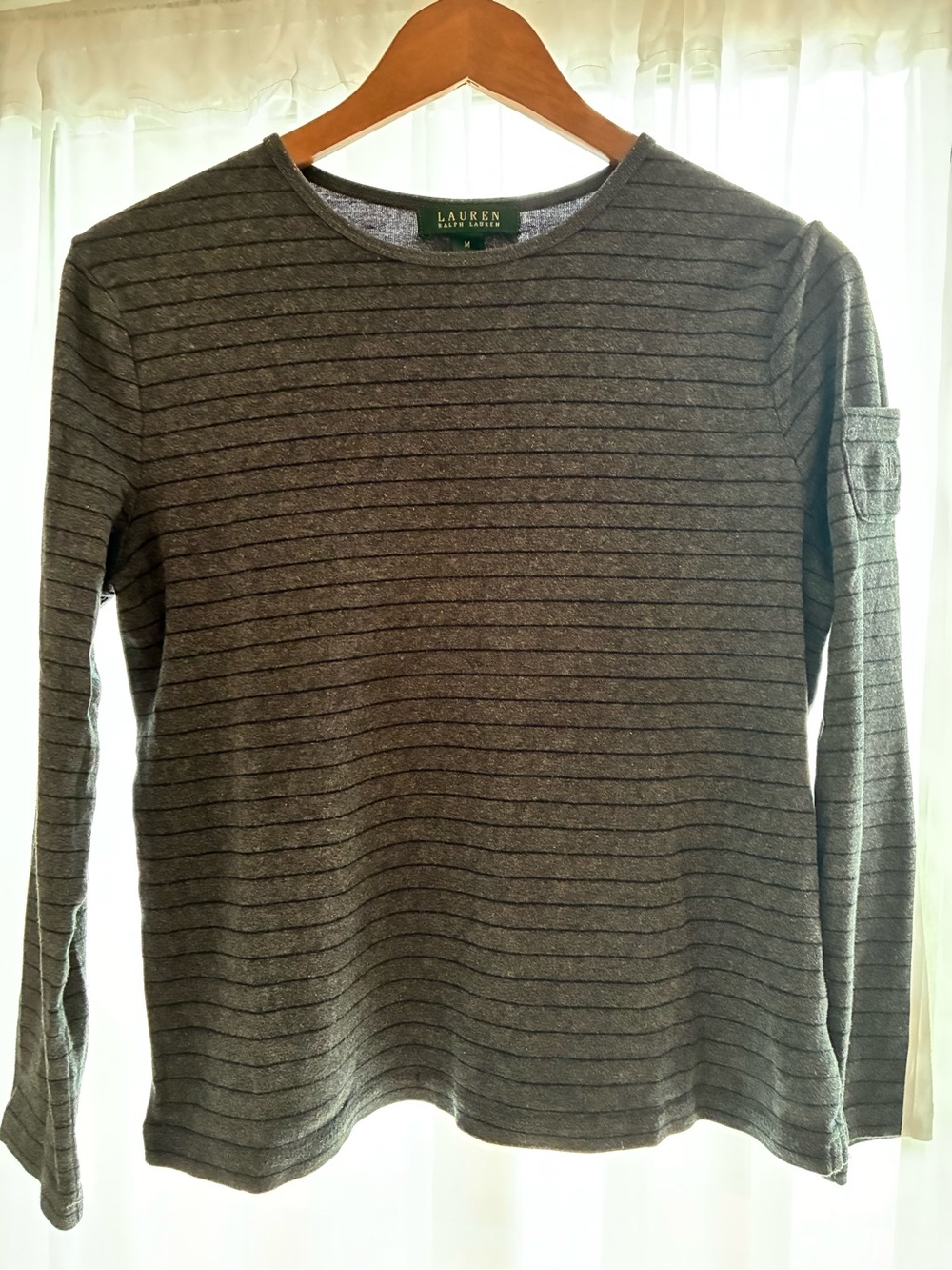 Lauren Ralph Lauren Grey Stripe Crewneck Long-Sleeve Top